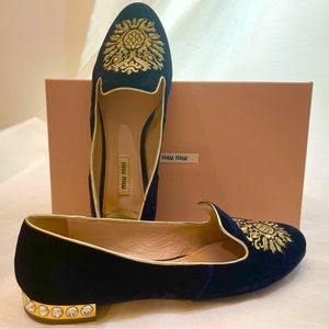 Miu Miu velvet dark blue flats, size 38. Original box and dust bags included.